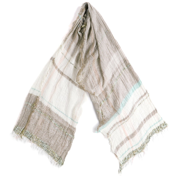 White and Cream Tamaki Niime Cotton Roots Shawl – William Crabtree