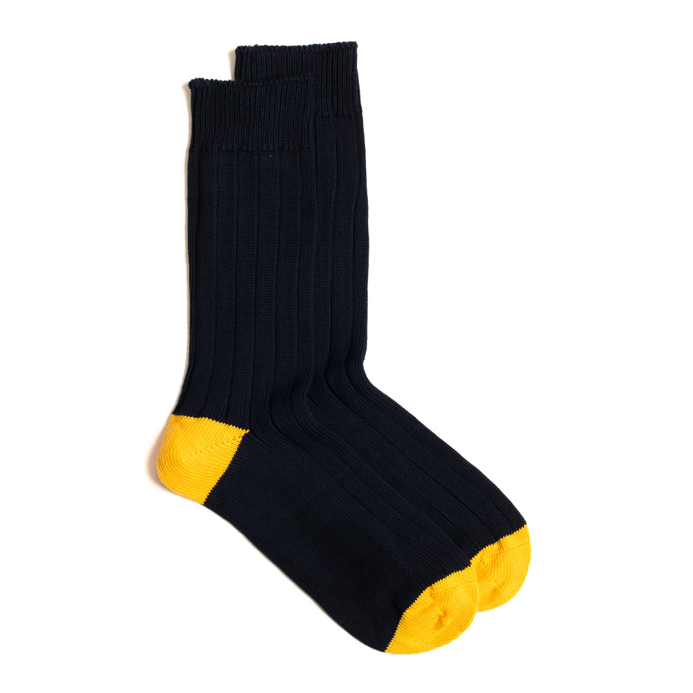 Navy & Yellow Cotton Heel & Toe Sock