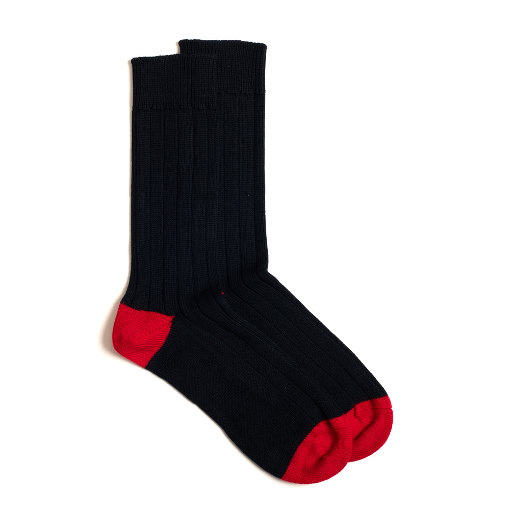 Navy & Red Cotton Heel & Toe Sock