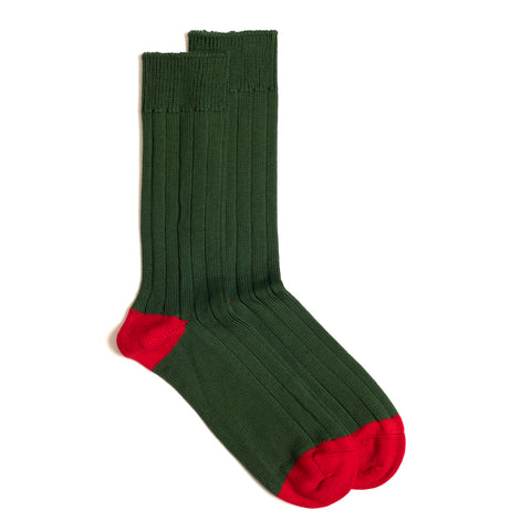 Dark Green & Red Cotton Heel & Toe Sock