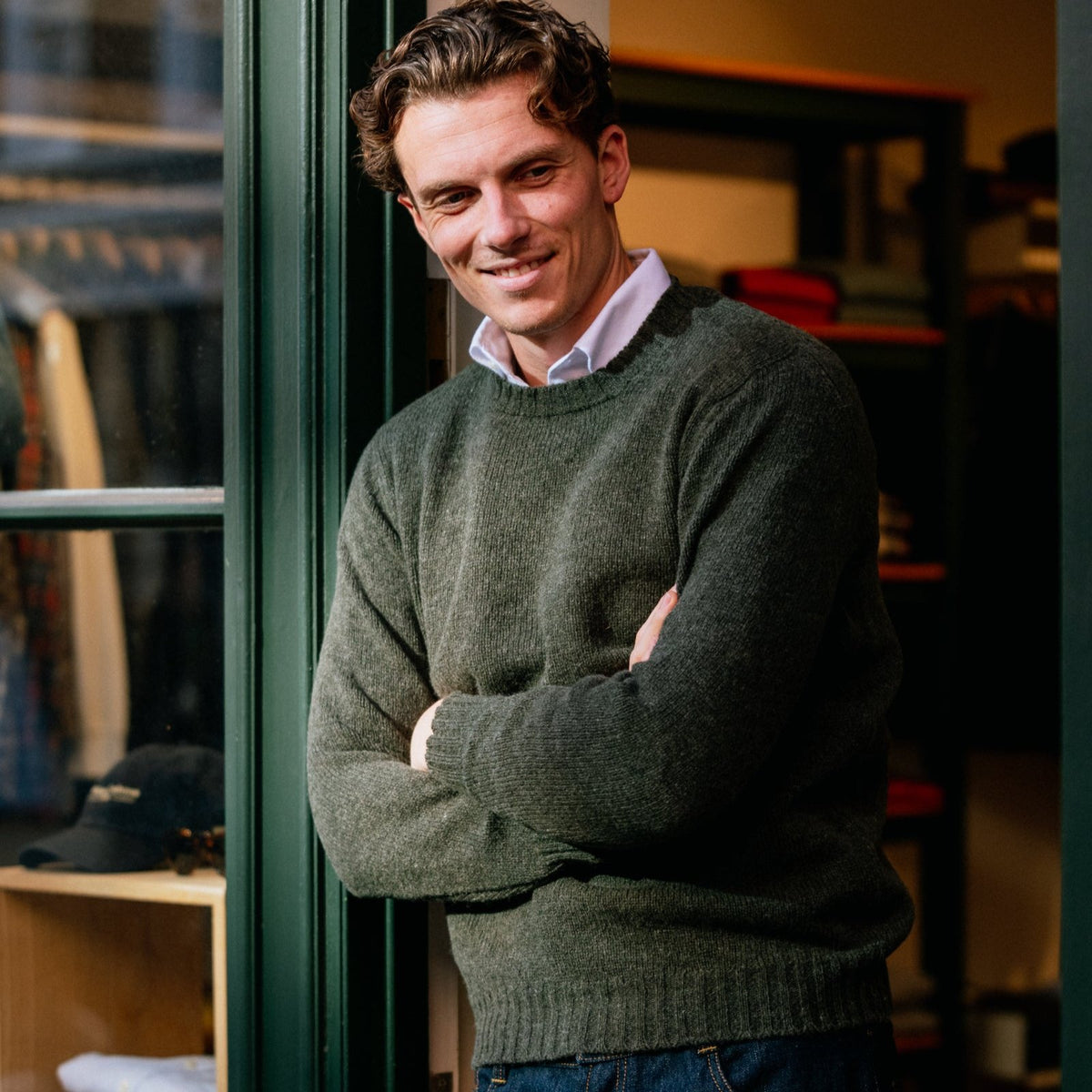 Pine Shetland Lambswool Crew Neck