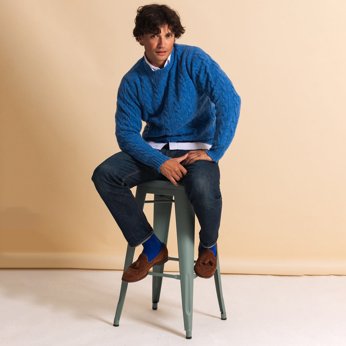 Aegean Blue Cable Shetland Knit Jumper
