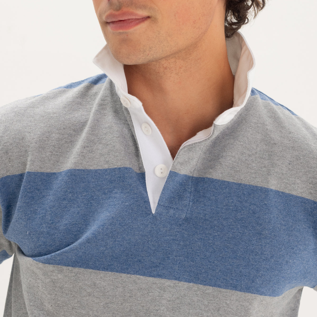 Blue/Ash Melange Striped Rugby Shirt