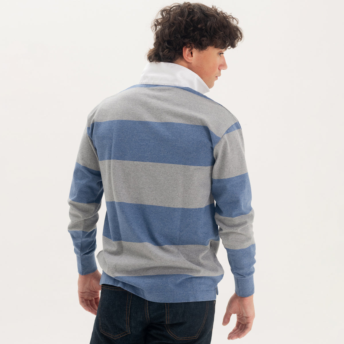 Blue/Ash Melange Striped Rugby Shirt