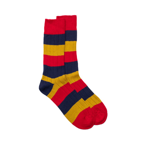 Brigade/Marine/Mustard Cotton 3 Colour Stripe Socks