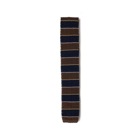 Brown / Navy Four Stripe Silk Knitted Tie