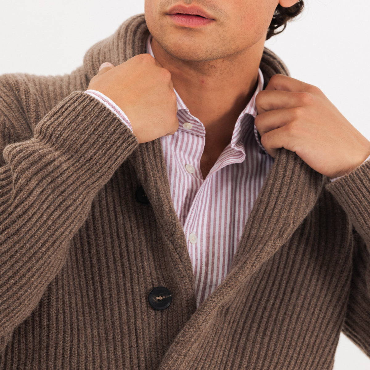 Burgundy Ticking Stripe Oxford Semi-Spread Shirt