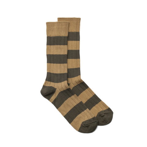 Camouflage/Camel Cotton 2 Colour Stripe Socks