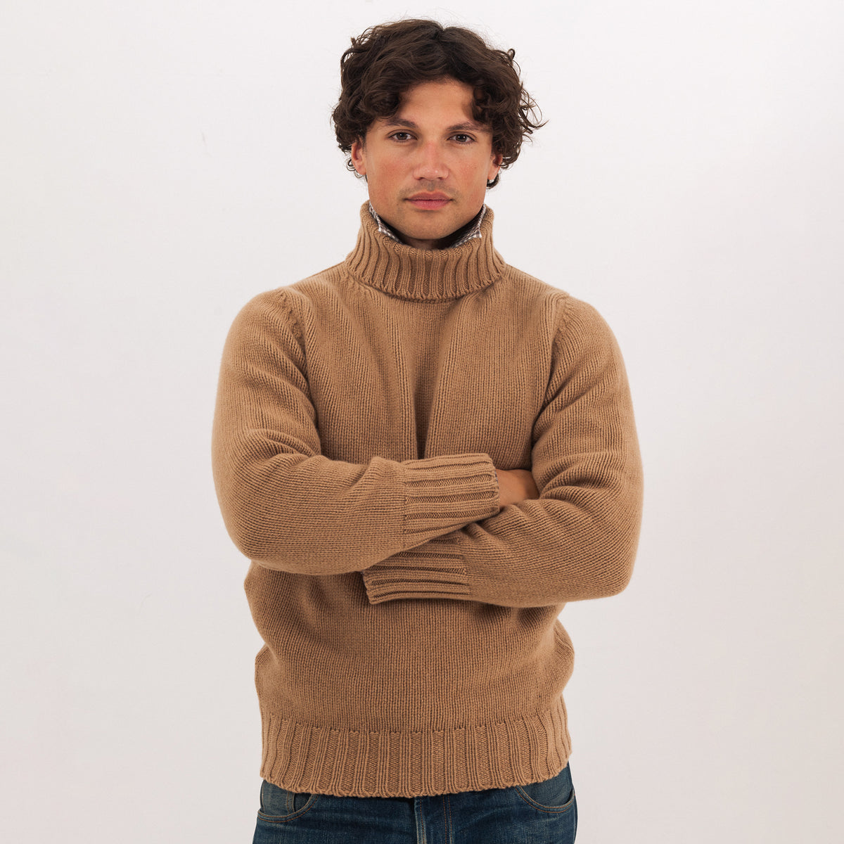 Cognac Wool Cashmere Roll Neck