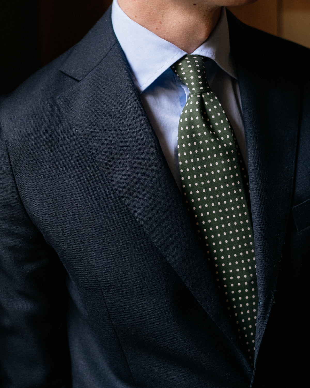 Olive & White Silk Spot Tie