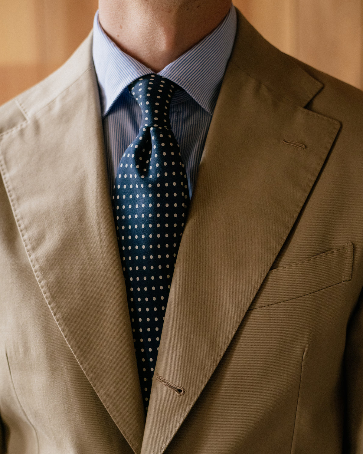 Navy & White Silk Spot Tie