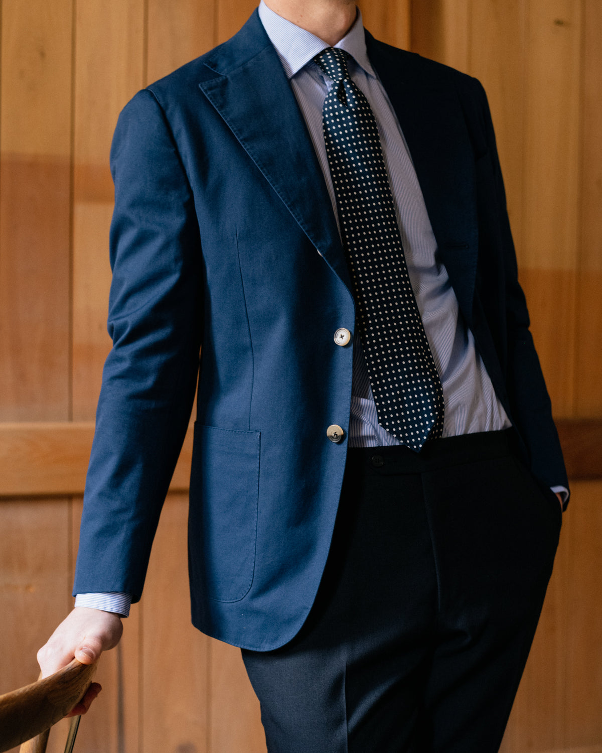 Navy & White Silk Spot Tie