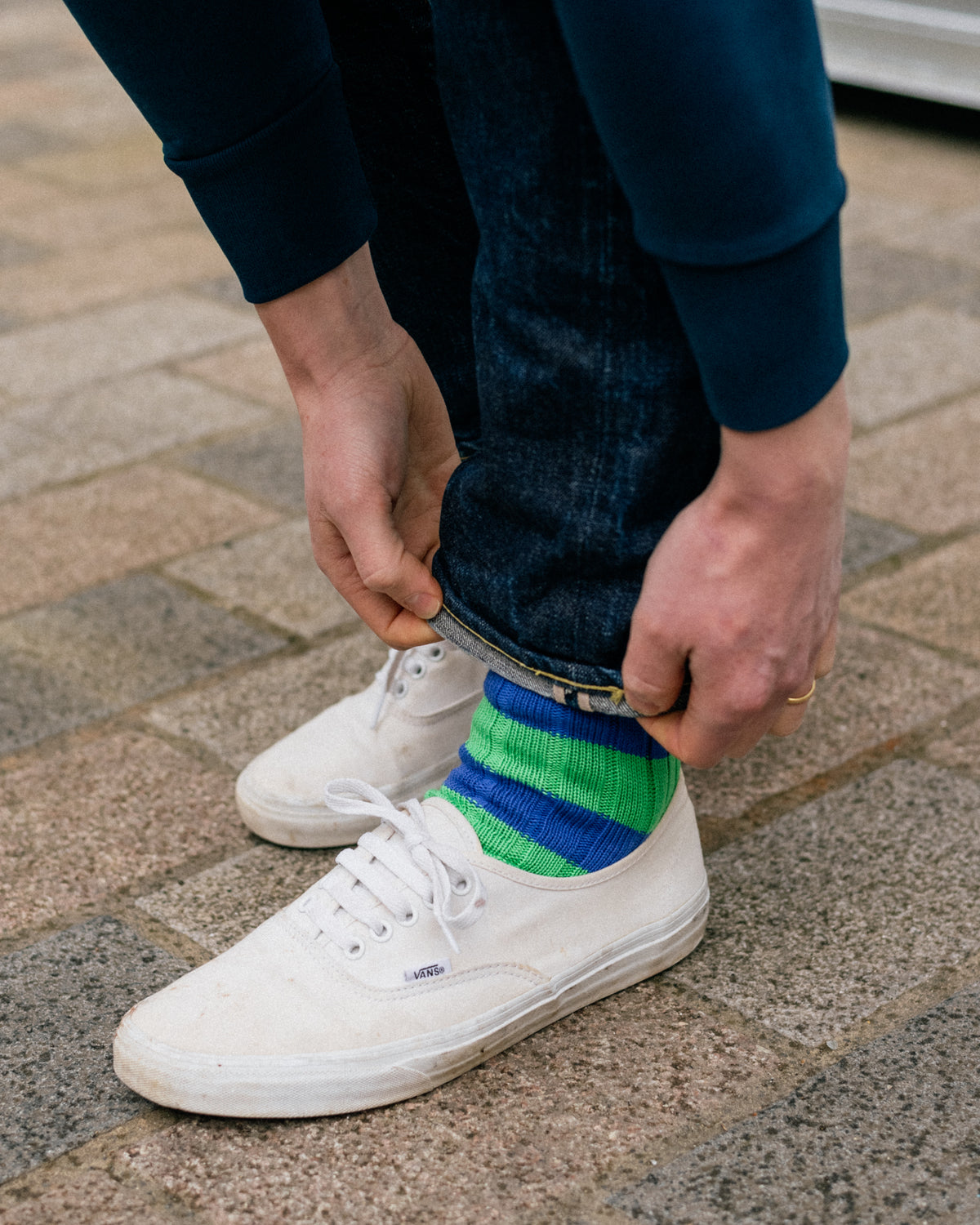 Blue / Green Cotton 2 Colour Stripe Socks