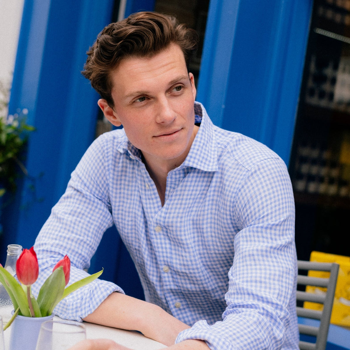 White & Blue Gingham Linen Shirt