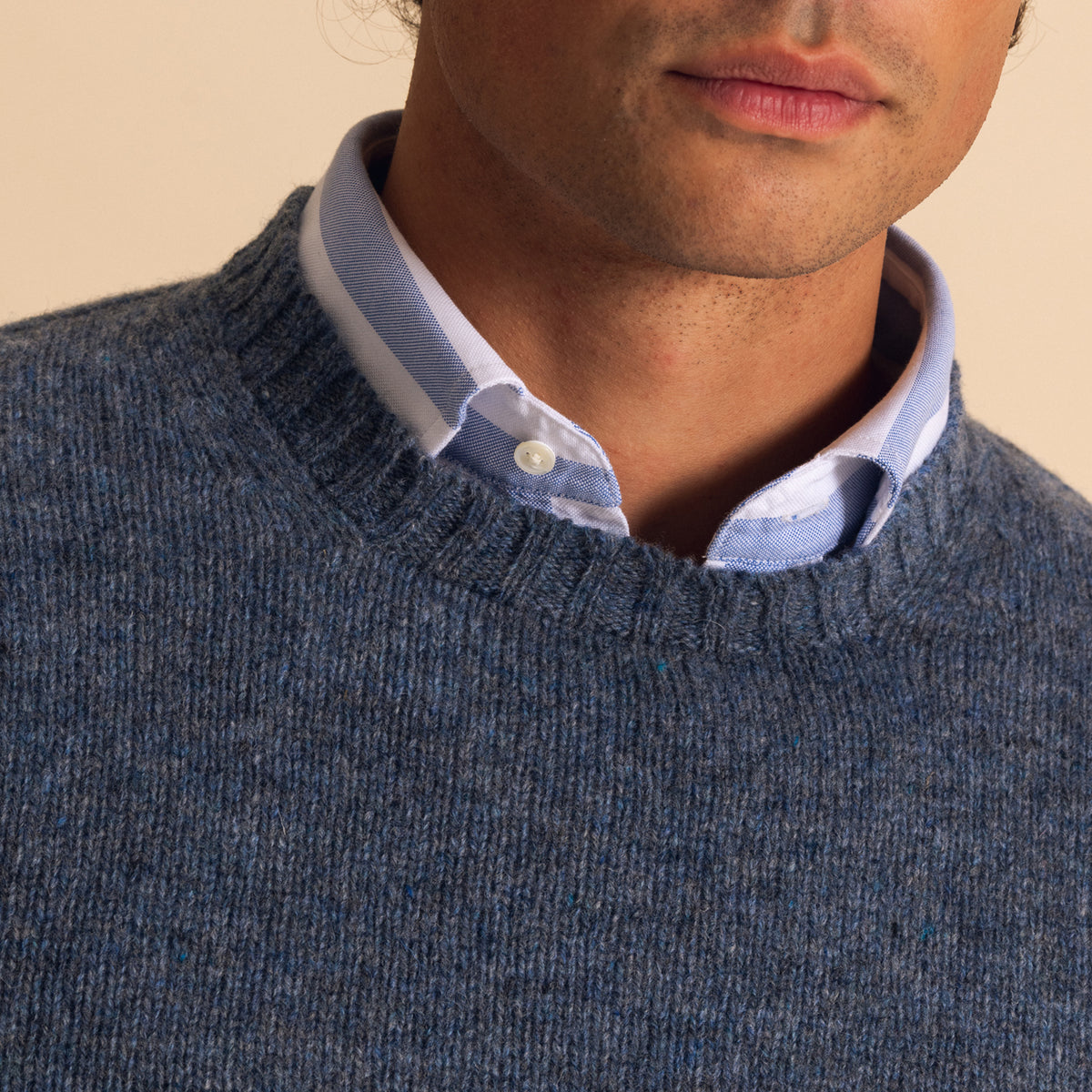Denim Shetland Lambswool Crew Neck