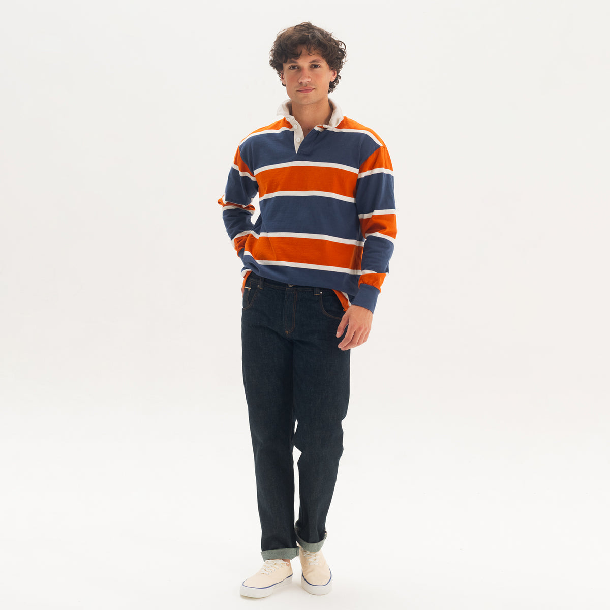 Faded Navy/Copper/Ecru Striped Rugby Shirt