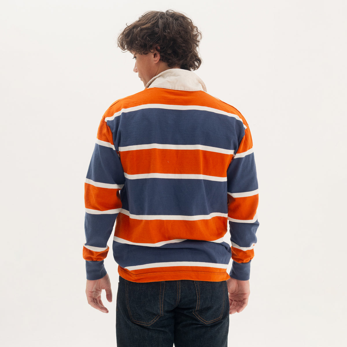 Faded Navy/Copper/Ecru Striped Rugby Shirt