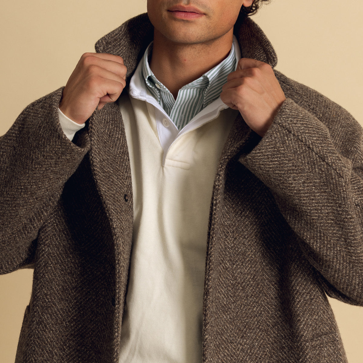 Fawn Herringbone Rossendale Raglan Coat