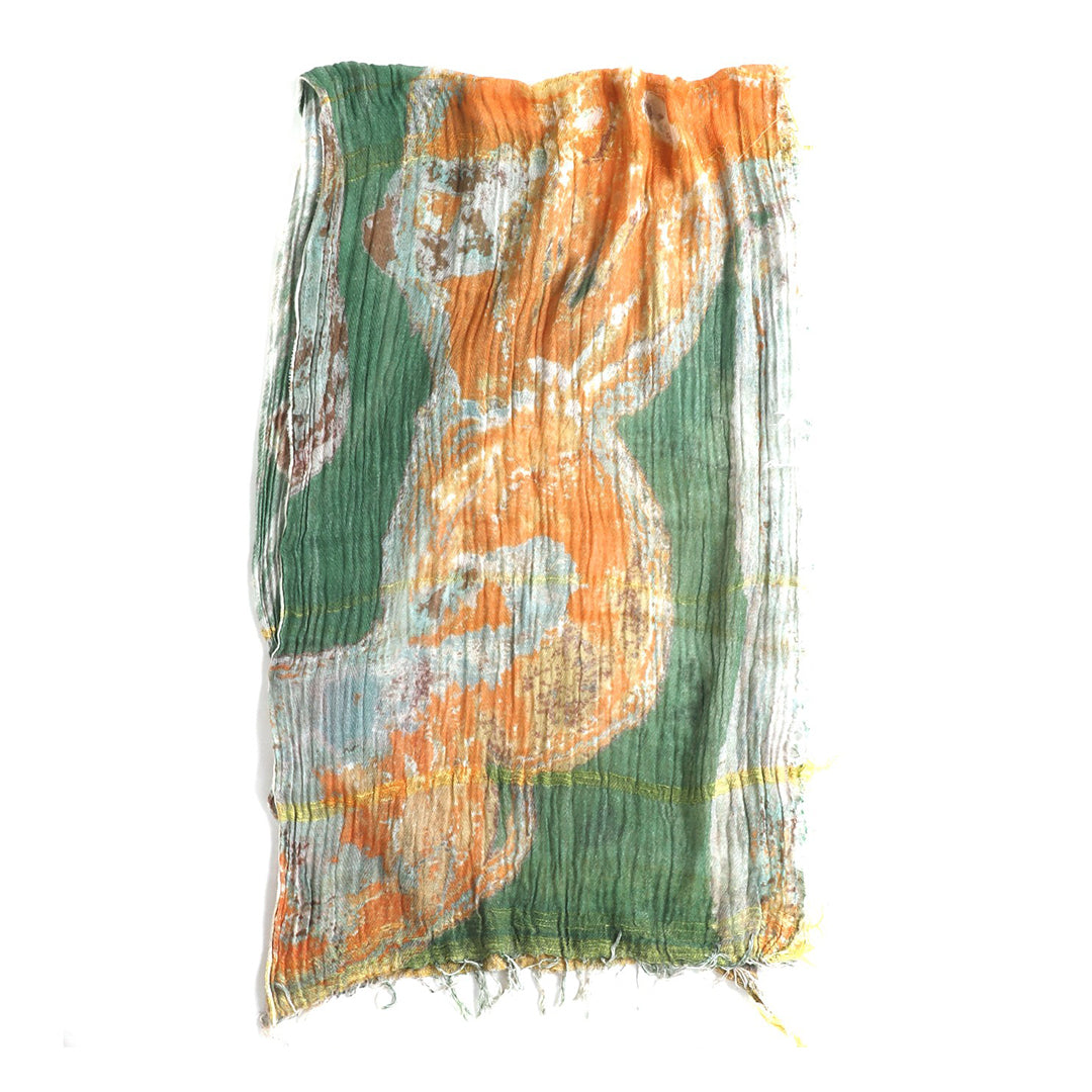 Green and Orange Print Tamaki Niime Cotton Roots Shawl