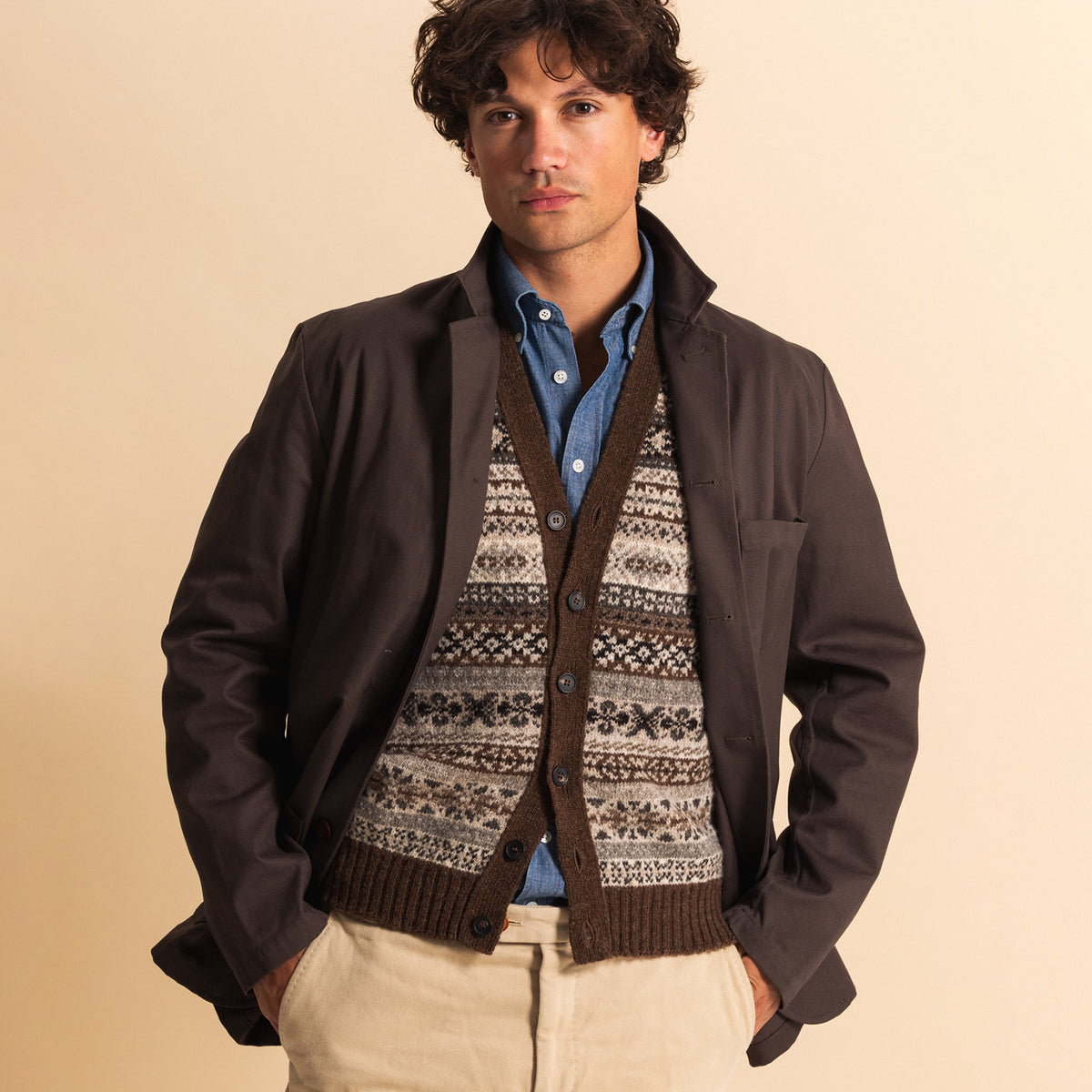 Hazel Brown Trim Fairisle Waistcoat