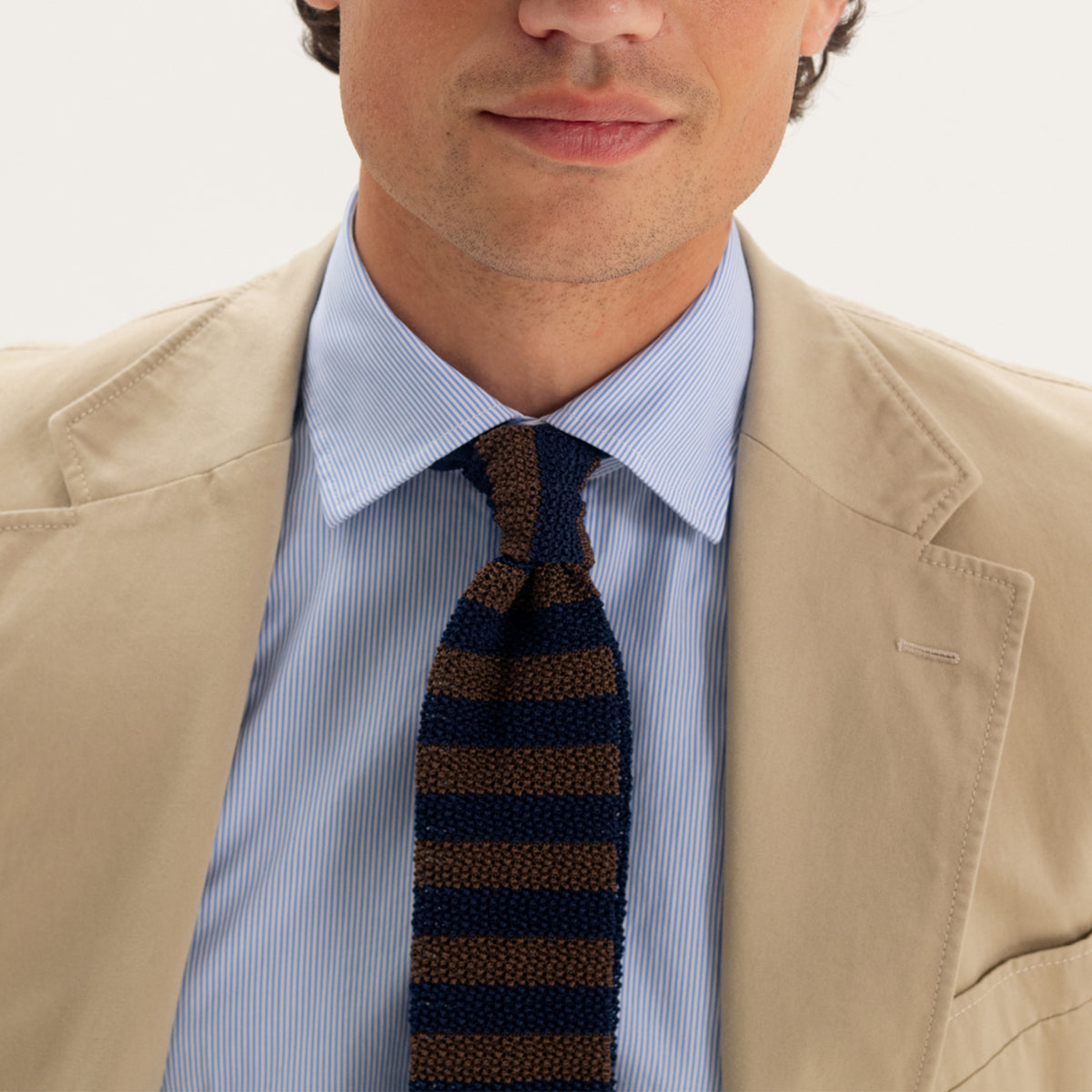 Navy / Brown Two Stripe Silk Knitted Tie