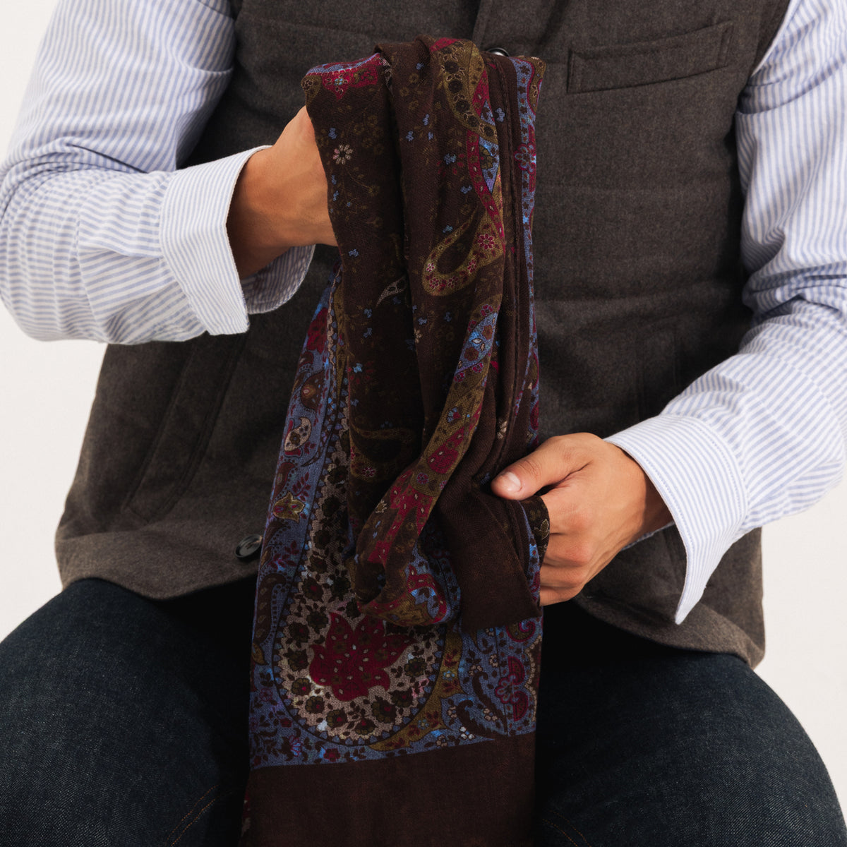 Chocolate/Burgundy Double Face Printed Wool Scarf