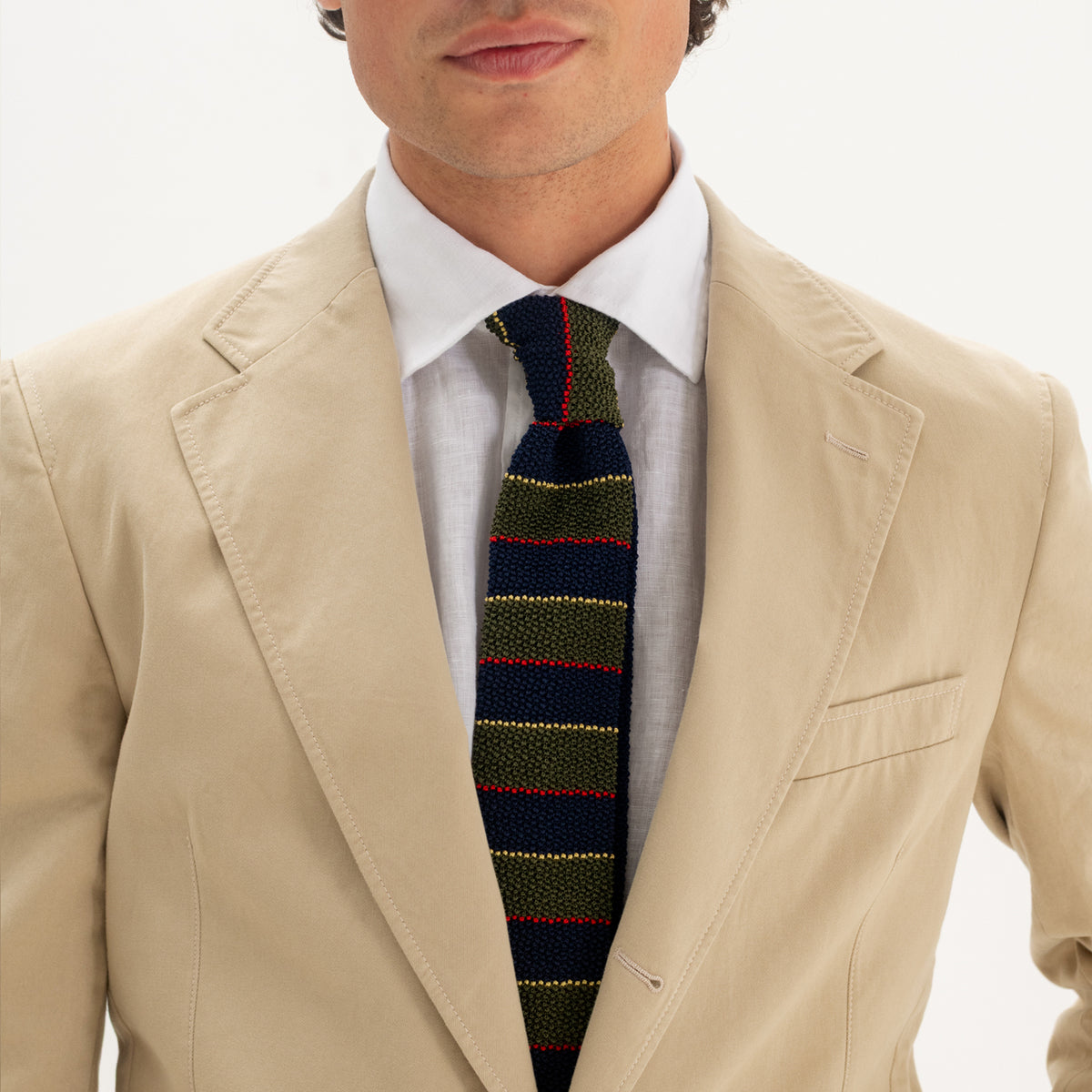 Olive / Navy Four Stripe Silk Knitted Tie