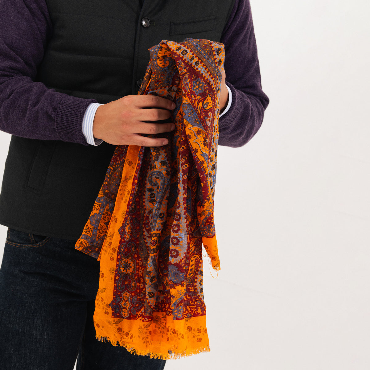 Orange/Claret Double Face Printed Wool Scarf