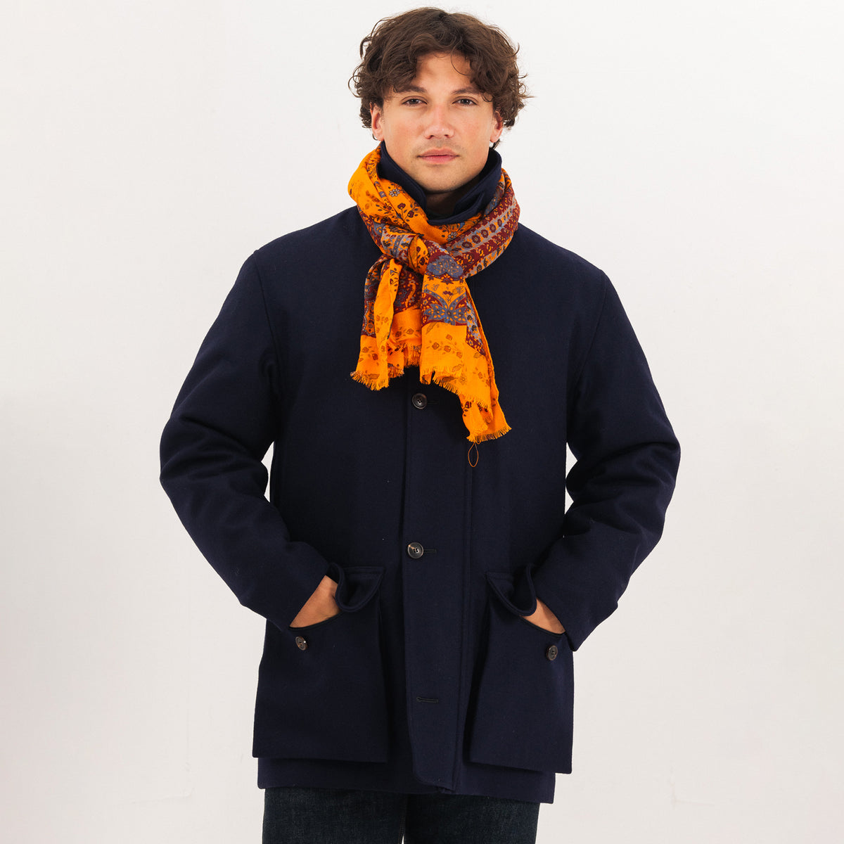 Orange/Claret Double Face Printed Wool Scarf