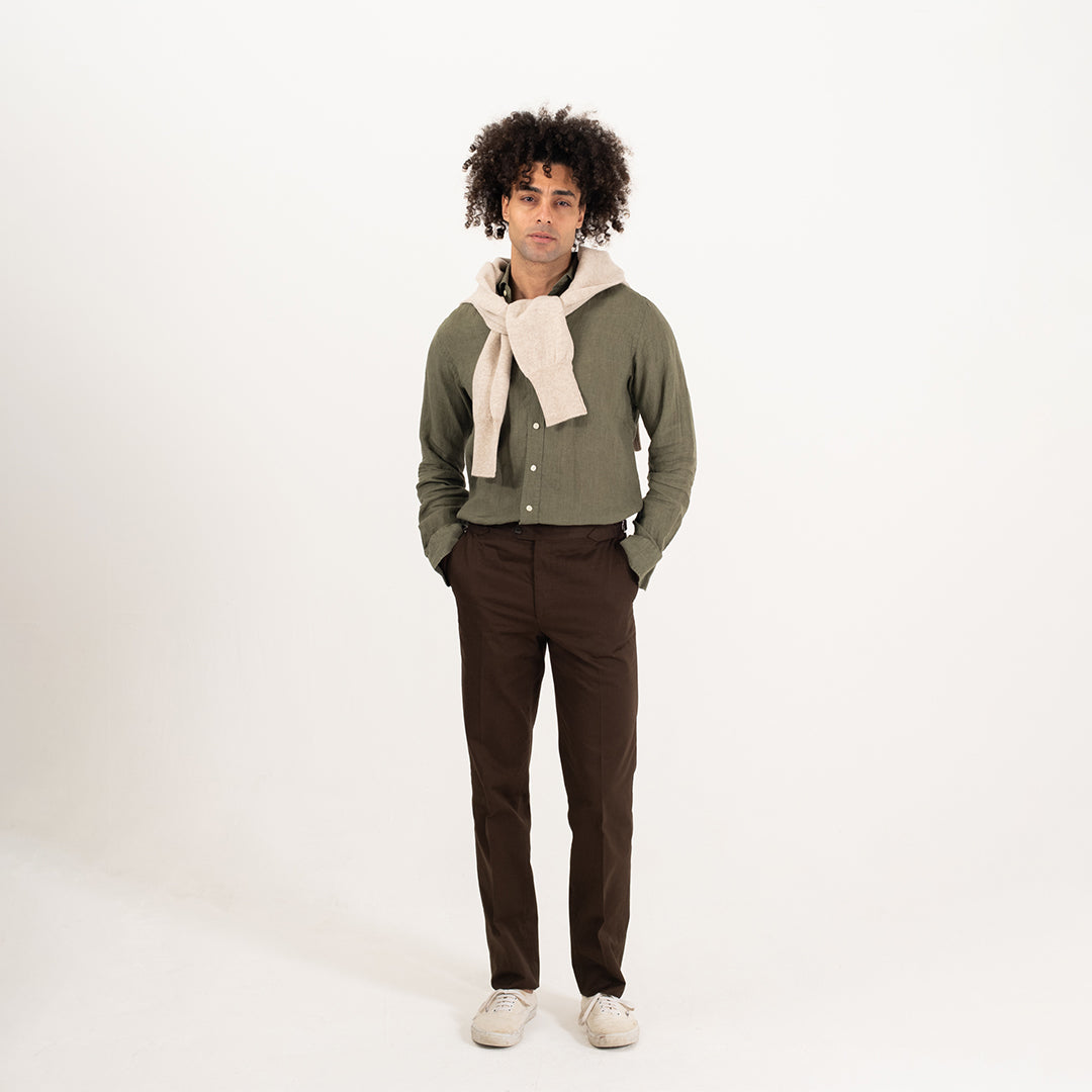 Brown Washed Cotton Barbon Trousers