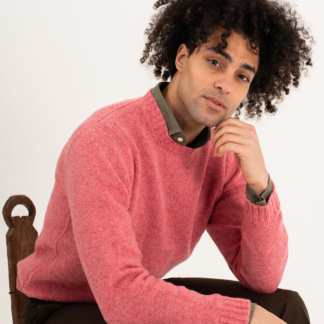 Coral Pink Shetland Lambswool Crew Neck