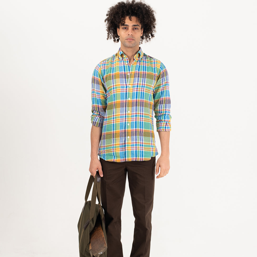 Green Madras Check Linen Shirt