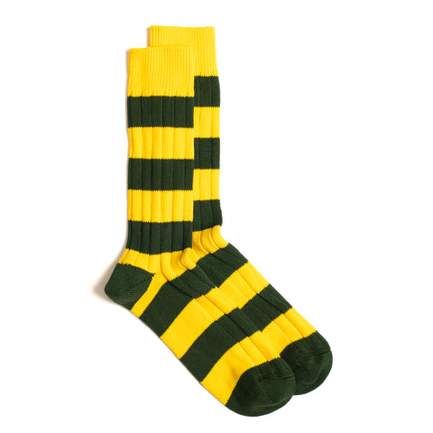 Dark Green / Yellow Cotton 2 Colour Stripe Sock
