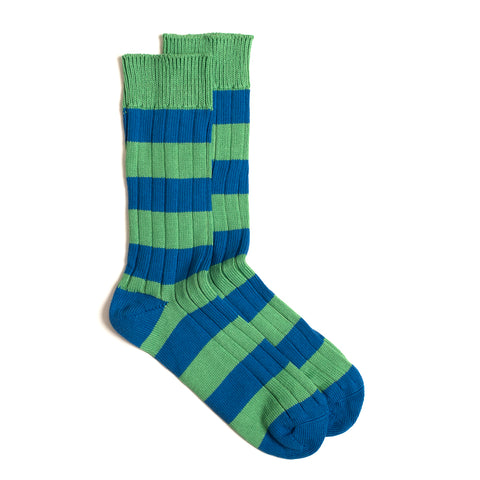 Blue / Green Cotton 2 Colour Stripe Sock
