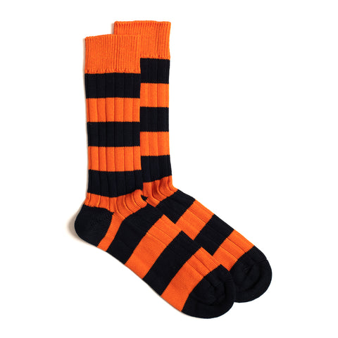 Navy / Tango Cotton 2 Colour Stripe Socks