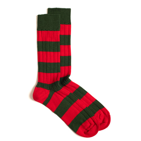 Bottle / Red Cotton 2 Colour Stripe Socks