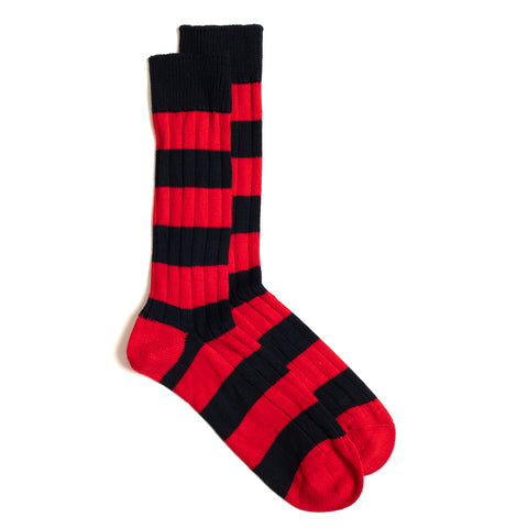 Navy / Red Cotton 2 Colour Stripe Socks