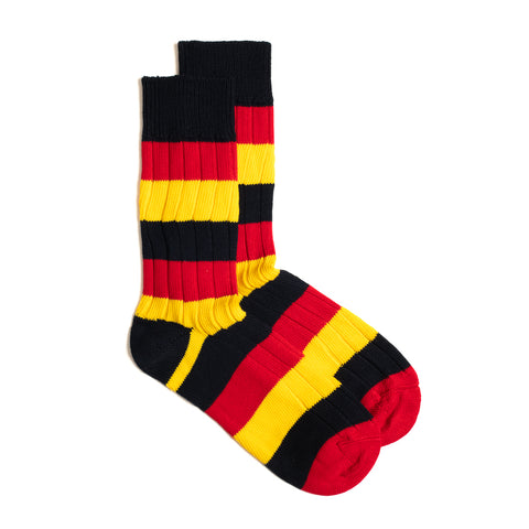 Navy / Red/ Yellow Cotton 3 Colour Stripe Sock