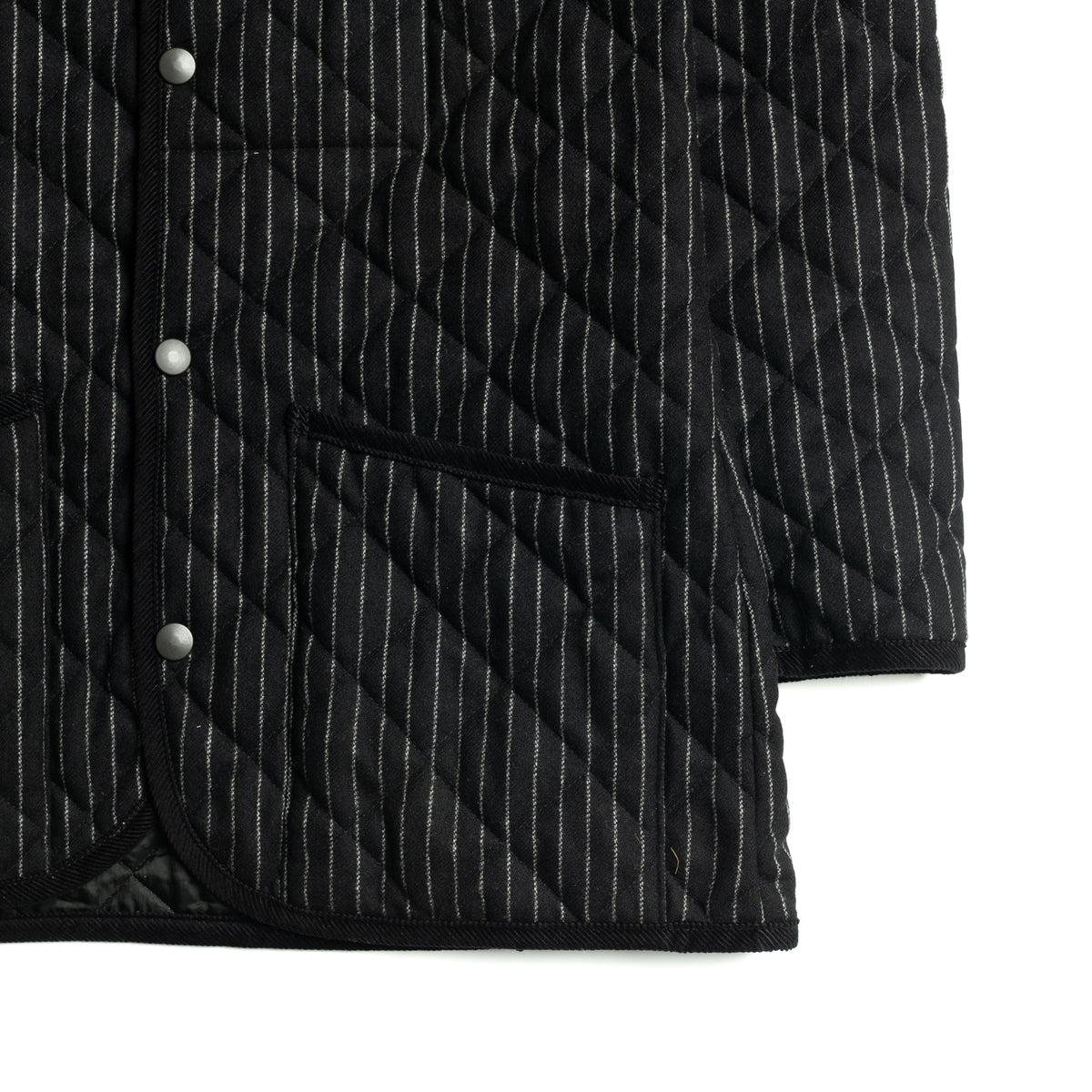 Black Pinstripe Wool Tailored Paddock Jacket