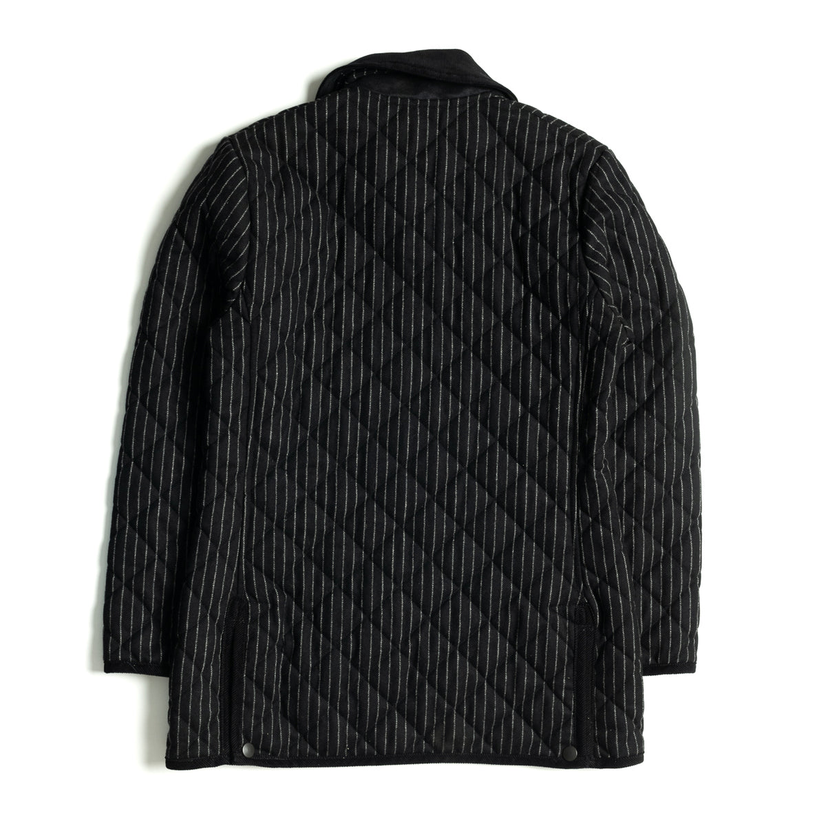 Black Pinstripe Wool Tailored Paddock Jacket