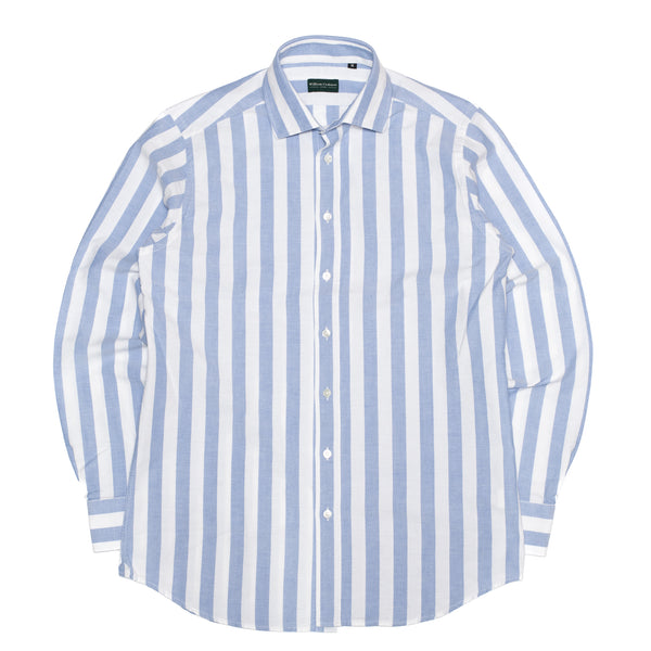Blue White Wide Stripe Oxford Semi-Spread Shirt – William Crabtree