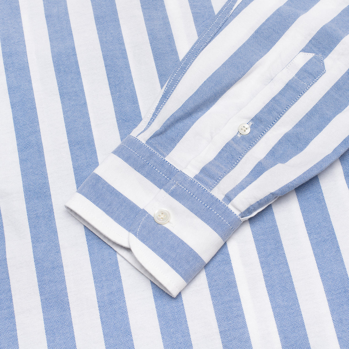 Blue White Wide Stripe Oxford Semi-Spread Shirt
