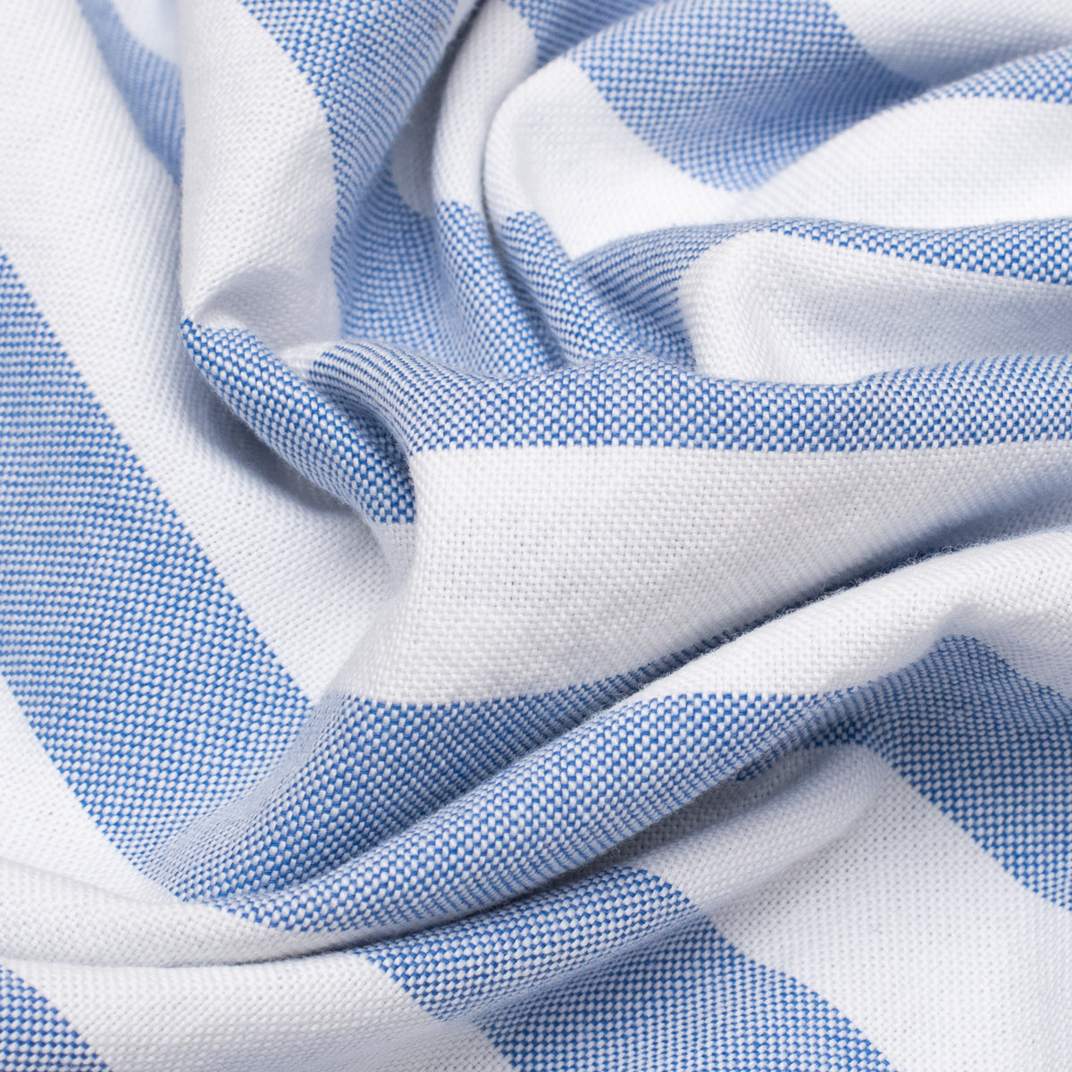 Blue White Wide Stripe Oxford Semi-Spread Shirt