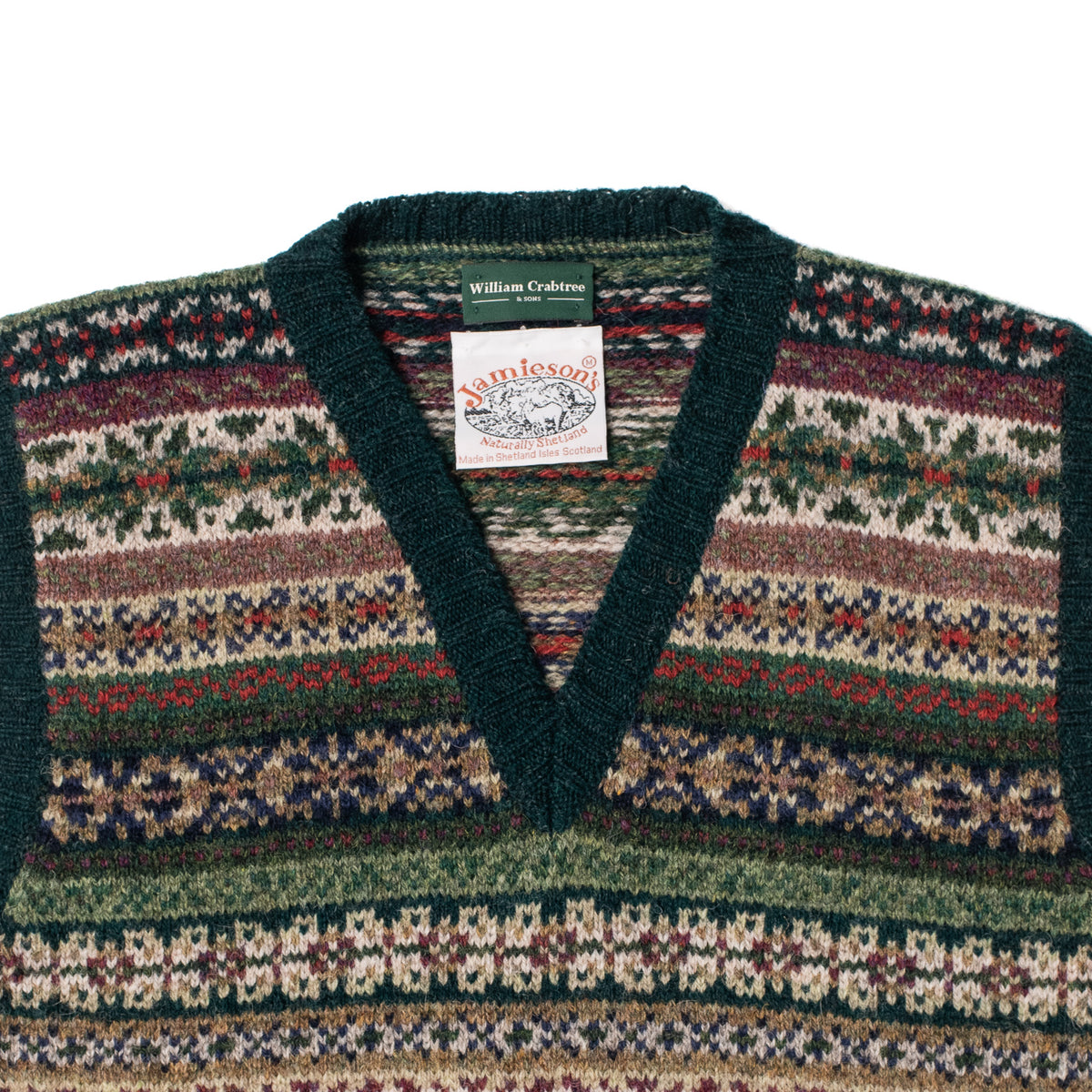Bottle Green Trim Fairisle Slipover Vee Neck