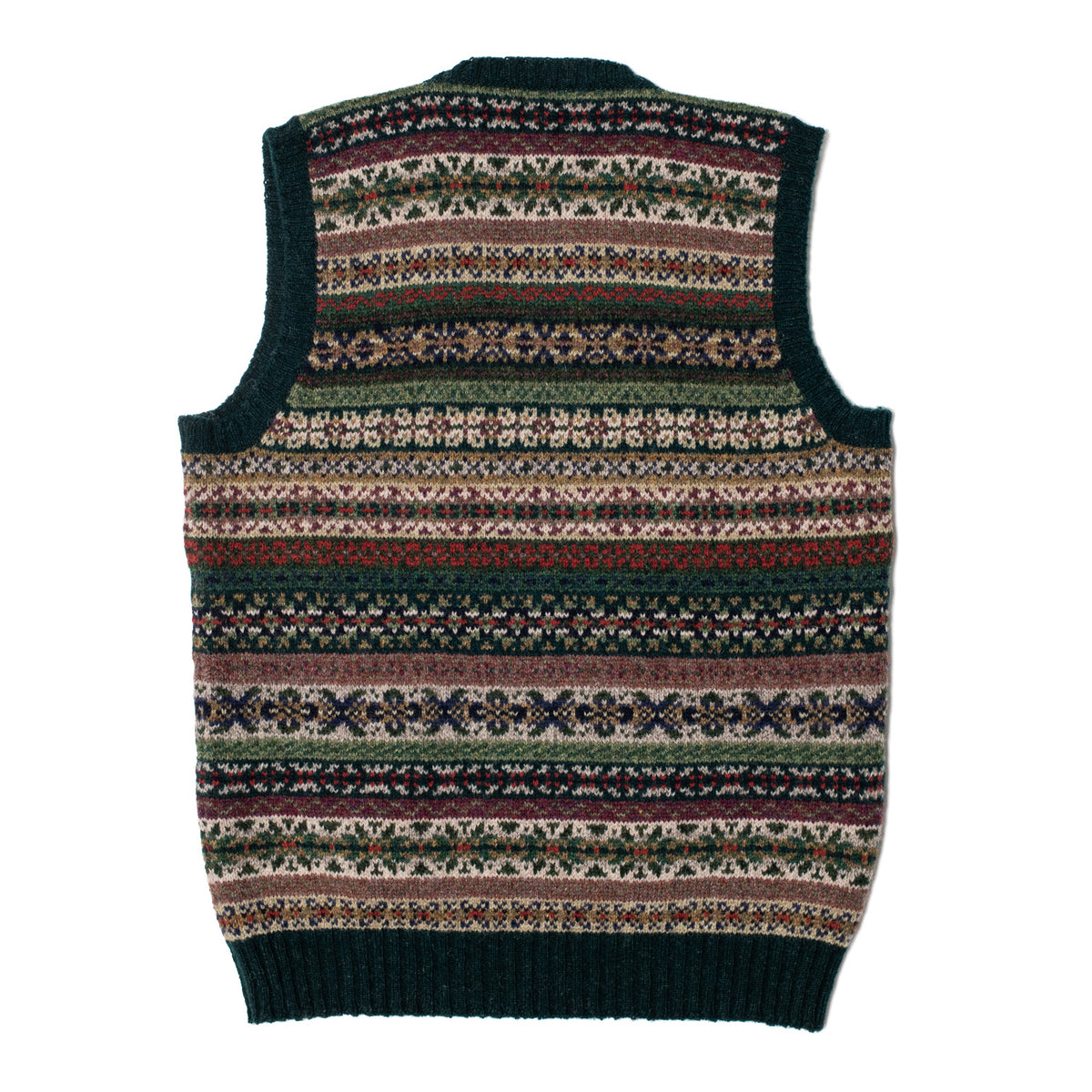Bottle Green Trim Fairisle Slipover Vee Neck