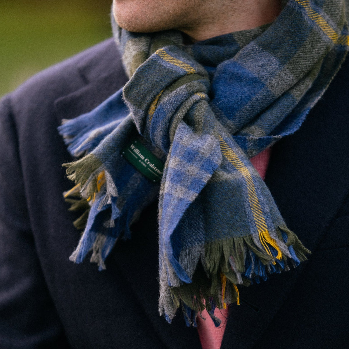 Green, Grey Yellow Check Cashmere Scarf