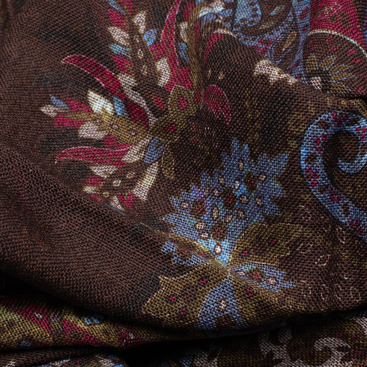 Chocolate/Burgundy Double Face Printed Wool Scarf