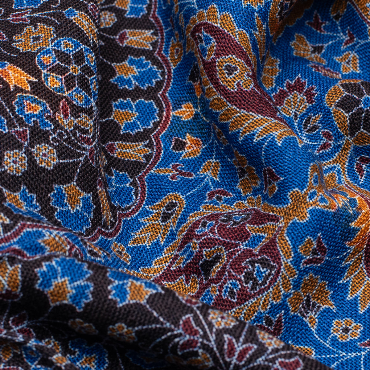 Chocolate/Sapphire  Double Face Printed Wool Scarf