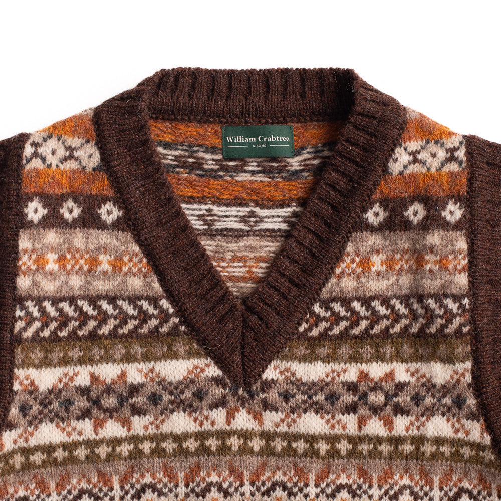 Coffee Fairisle Slipover V-Neck