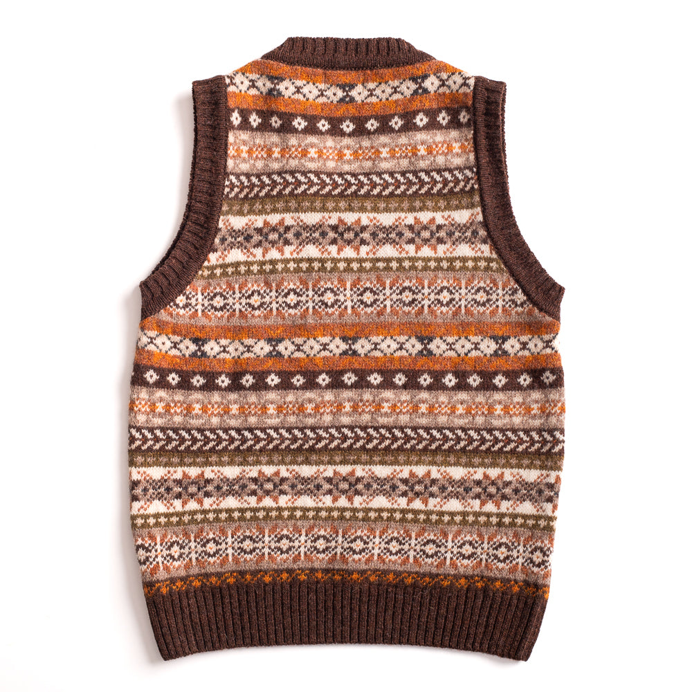 Coffee Fairisle Slipover V-Neck